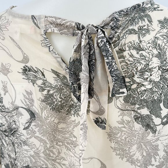 Mimi + Daphne Neutral Floral Print Long Sleeve Blouse With Tie Back Detail S - Picture 6 of 10
